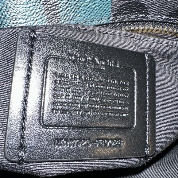 Coach Zip Top Tote with Green And Black Field Plaid Print (Style F80028) - Picture 4 of 11